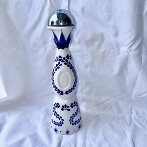 Clase Azul Reposado Tequila Empty Bottle No Emblem 750ml White Blue Painted Deco